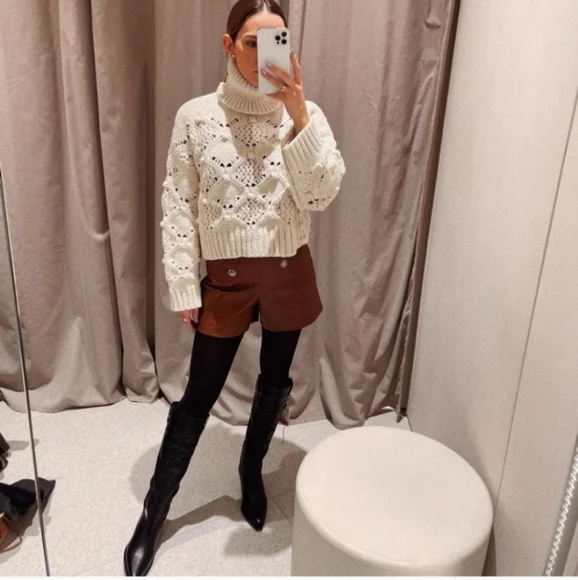 Zara * Cable Knit Sweater With Buttoned Cuffs - Picture 13 of 16